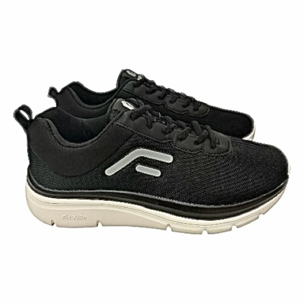 FitVille Men’s Walking Shoes – Wide Width 9.5 EW Black Max Cushioning Sneakers